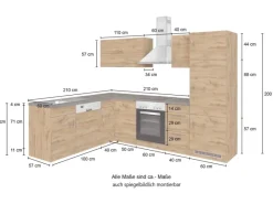 Held Möbel Küchenzeile Sorrento 210/ 270 cm  Anthrazit-Wotaneiche Winkel< Herde|Kühlschränke
