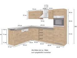 New Held Möbel Küchenzeile Sorrento 210/ 270 cm Anthrazit-Wotaneiche Winkel