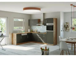 New Held Möbel Küchenzeile Sorrento 210/ 270 cm Anthrazit-Wotaneiche Winkel