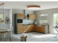 Held Möbel Küchenzeile Sorrento 210/270 cm Wotaneiche-Grafit Winkel< Kühlschränke|Winkelküchen