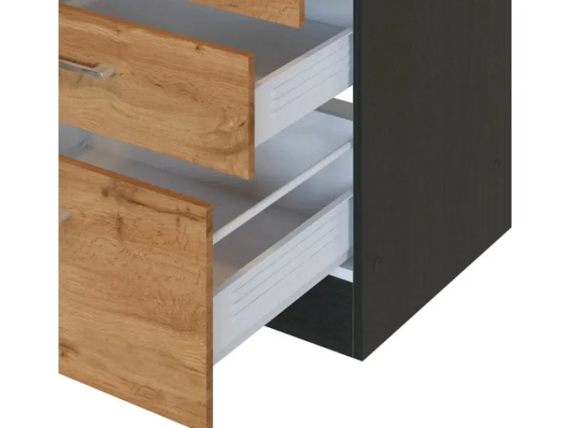 Held Möbel Küchenzeile Sorrento 210/270 cm Wotaneiche-Grafit Winkel< Kühlschränke|Winkelküchen