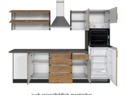 Held Möbel Küchenzeile Sorrento 210/270 cm Wotaneiche-Grafit Winkel< Kühlschränke|Winkelküchen