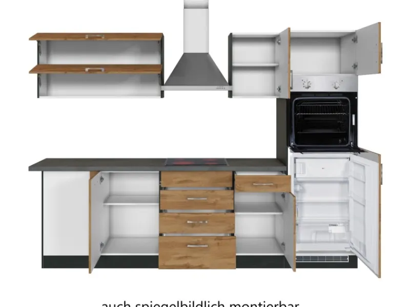 Held Möbel Küchenzeile Sorrento 210/270 cm Wotaneiche-Grafit Winkel< Kühlschränke|Winkelküchen