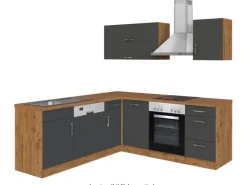 Held Möbel Winkelküchen|Herde<Küchenzeile Sorrento 210 cm Anthrazit-Wotaneiche Winkel