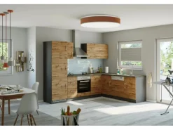 Sale Held Möbel Küchenzeile Sorrento 210/ 270 cm Wotaneiche-Grafit o. E-Geräte Winkel