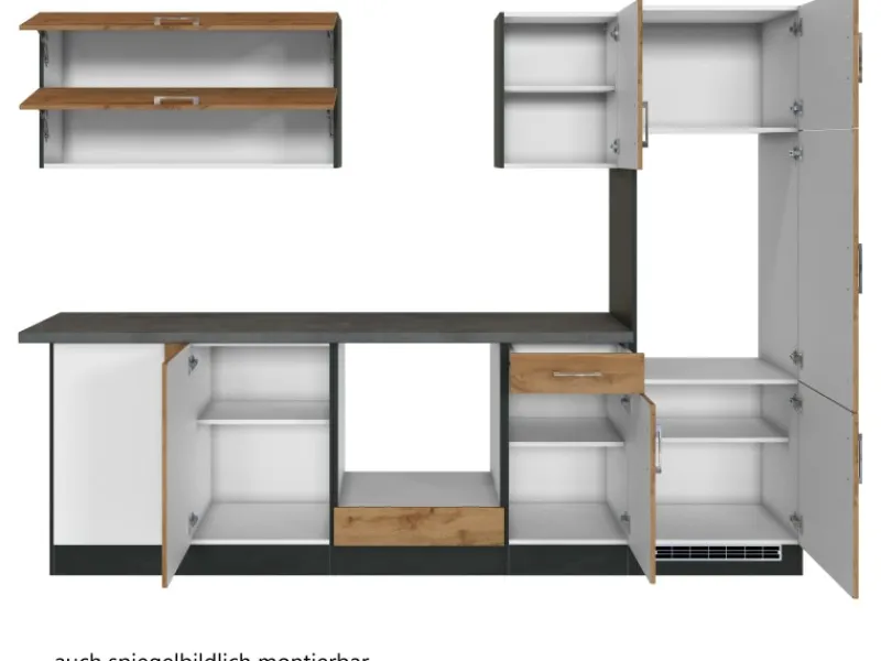 Sale Held Möbel Küchenzeile Sorrento 210/ 270 cm Wotaneiche-Grafit o. E-Geräte Winkel