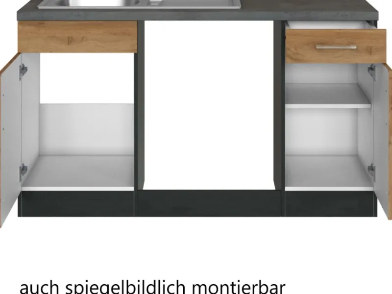 Sale Held Möbel Küchenzeile Sorrento 210/ 270 cm Wotaneiche-Grafit o. E-Geräte Winkel