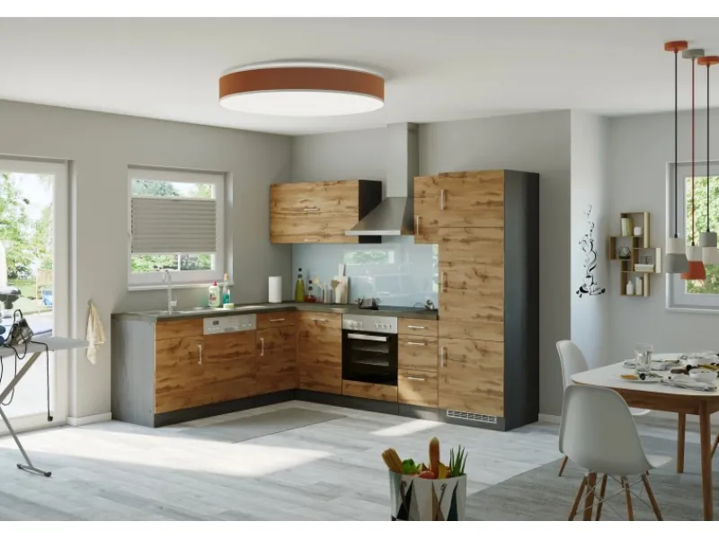 Sale Held Möbel Küchenzeile Sorrento 210/ 270 cm Wotaneiche-Grafit o. E-Geräte Winkel