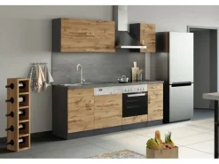 Held Möbel Küchenzeile Sorrento 210 cm Wotaneiche-Grafit< Herde|Einbauküchen