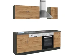 Held Möbel Küchenzeile Sorrento 210 cm Wotaneiche-Grafit< Herde|Einbauküchen