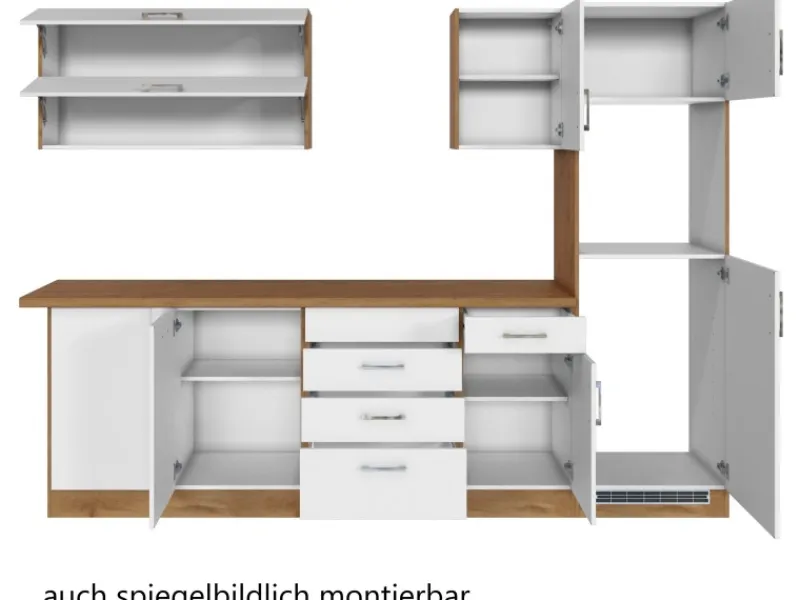 Held Möbel Küchenzeile Sorrento 210/ 270 cm Weiß-Wotaneiche o. E-Geräte Winkel< Winkelküchen|Einbauküchen