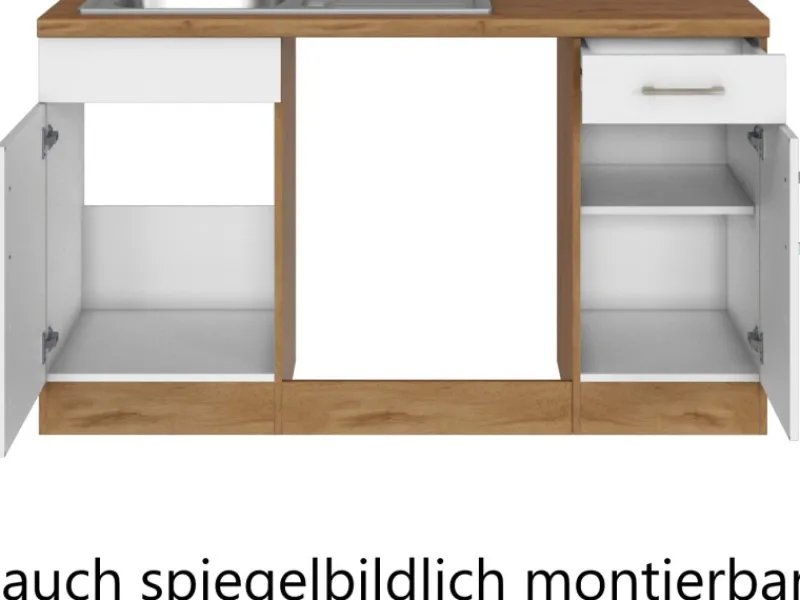 Held Möbel Küchenzeile Sorrento 210/ 270 cm Weiß-Wotaneiche o. E-Geräte Winkel< Winkelküchen|Einbauküchen