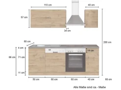 Held Möbel Einbauküchen<Küchenzeile Sorrento 210 cm Wotaneiche-Wotaneiche ohne E-Geräte