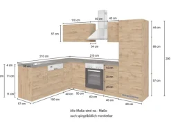 Held Möbel Küchenzeile Sorrento 210/ 270 cm Wotaneiche o. E-Geräte Winkel< Winkelküchen