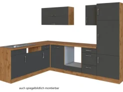 Sale Held Möbel Küchenzeile Sorrento 210/ 270 cm Anthr.-Wotaneiche o. E-Geräte Winkel