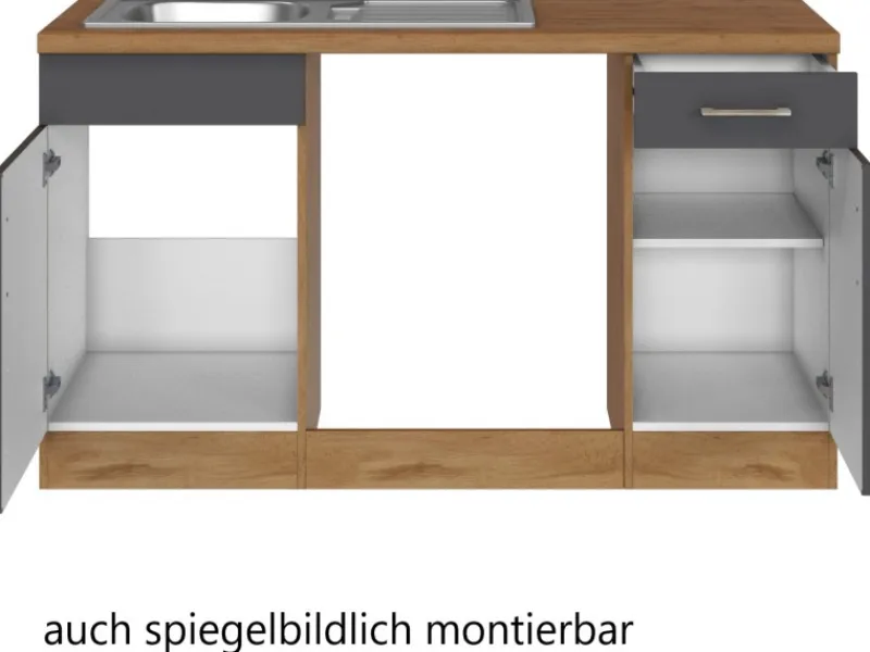Sale Held Möbel Küchenzeile Sorrento 210/ 270 cm Anthr.-Wotaneiche o. E-Geräte Winkel