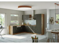 Sale Held Möbel Küchenzeile Sorrento 210/ 270 cm Anthr.-Wotaneiche o. E-Geräte Winkel
