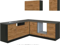 Clearance Held Möbel Küchenzeile Sorrento 210 cm Wotaneiche-Grafit ohne E-Geräte Winkel