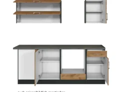 Clearance Held Möbel Küchenzeile Sorrento 210 cm Wotaneiche-Grafit ohne E-Geräte Winkel