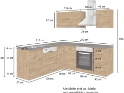 Clearance Held Möbel Küchenzeile Sorrento 210 cm Wotaneiche-Grafit ohne E-Geräte Winkel