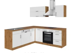 Clearance Held Möbel Küchenzeile Sorrento 210 cm Weiß-Wotaneiche Winkel