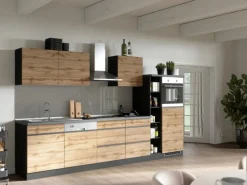 Best Held Möbel Küchenzeile Turin 330 cm Wotaneiche-Graphit mit E-Geräten Eiche Graphit