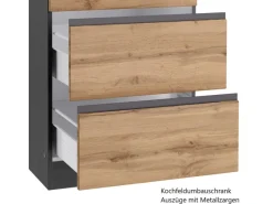 Best Held Möbel Küchenzeile Turin 330 cm Wotaneiche-Graphit mit E-Geräten Eiche Graphit