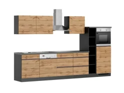 Best Held Möbel Küchenzeile Turin 330 cm Wotaneiche-Graphit mit E-Geräten Eiche Graphit