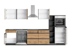 Best Held Möbel Küchenzeile Turin 330 cm Wotaneiche-Graphit mit E-Geräten Eiche Graphit