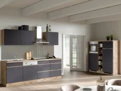 Sale Held Möbel Küchenzeile Turin 390 cm mit E-Geräten Graphit-Wotaneiche