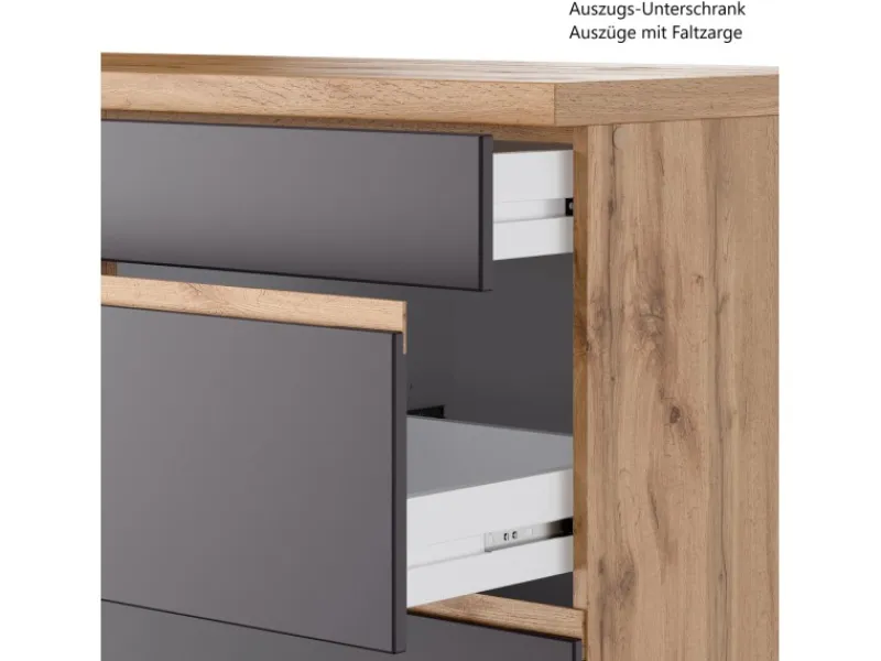 Sale Held Möbel Küchenzeile Turin 390 cm mit E-Geräten Graphit-Wotaneiche