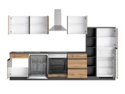Held Möbel Kühlschränke|Kochfelder<Küchenzeile Turin 330 cm Wotaneiche-Graphit mit E-Geräten