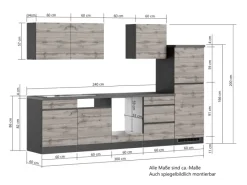 Held Möbel Küchenzeile Turin 300 cm Wotaneiche-Graphit ohne E-Geräte< Kühlschränke