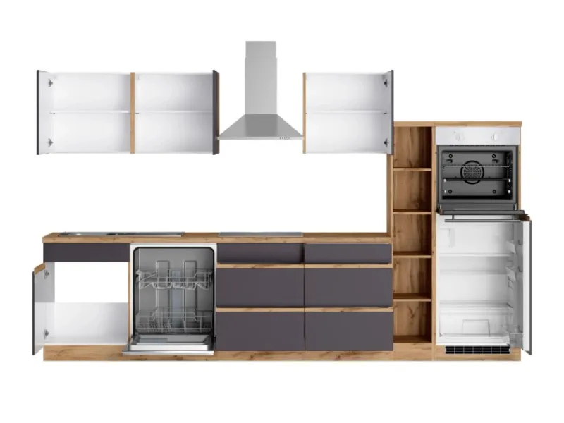 Held Möbel Küchenzeile Turin 330 cm mit E-Geräten< Kochfelder|Kühlschränke