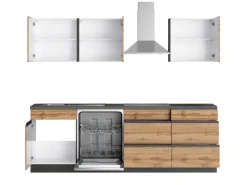 Held Möbel Küchenzeile Turin 390 cm Wotaneiche-Graphit mit E-Geräten Eiche Graphit