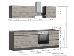 Held Möbel Küchenzeile Turin 240 cm Wotaneiche-Graphit mit E-Geräten< Kochfelder|Einbauküchen
