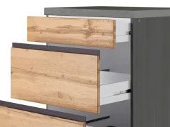 New Held Möbel Küchenzeile Turin 330 cm Wotaneiche-Graphit mit E-Geräten Eiche Graphit