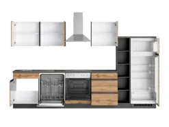 New Held Möbel Küchenzeile Turin 330 cm Wotaneiche-Graphit mit E-Geräten Eiche Graphit