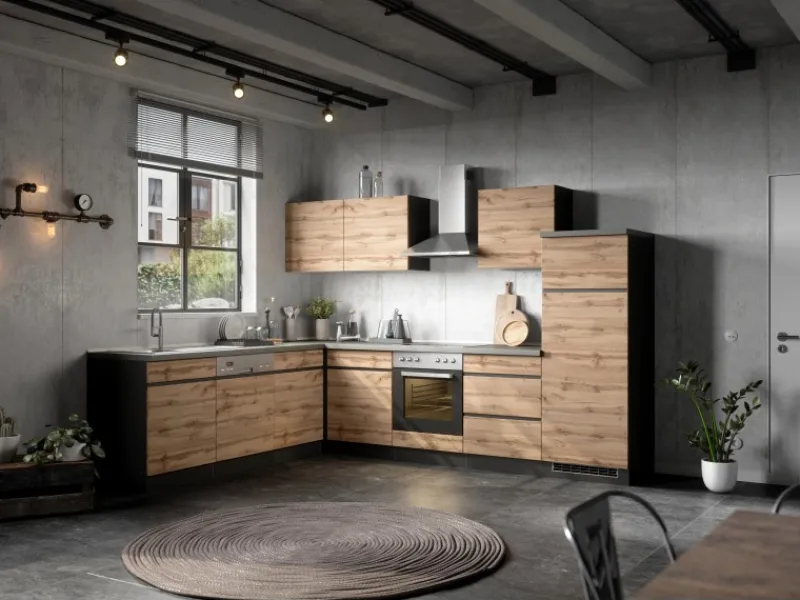 Clearance Held Möbel Spülenunterschrank Turin 120cm mit GSP-Blende WotanEiche/Graphit Wotaneiche-Graphit