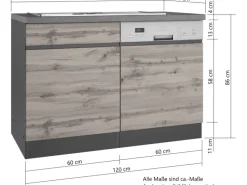 Clearance Held Möbel Spülenunterschrank Turin 120cm mit GSP-Blende WotanEiche/Graphit Wotaneiche-Graphit