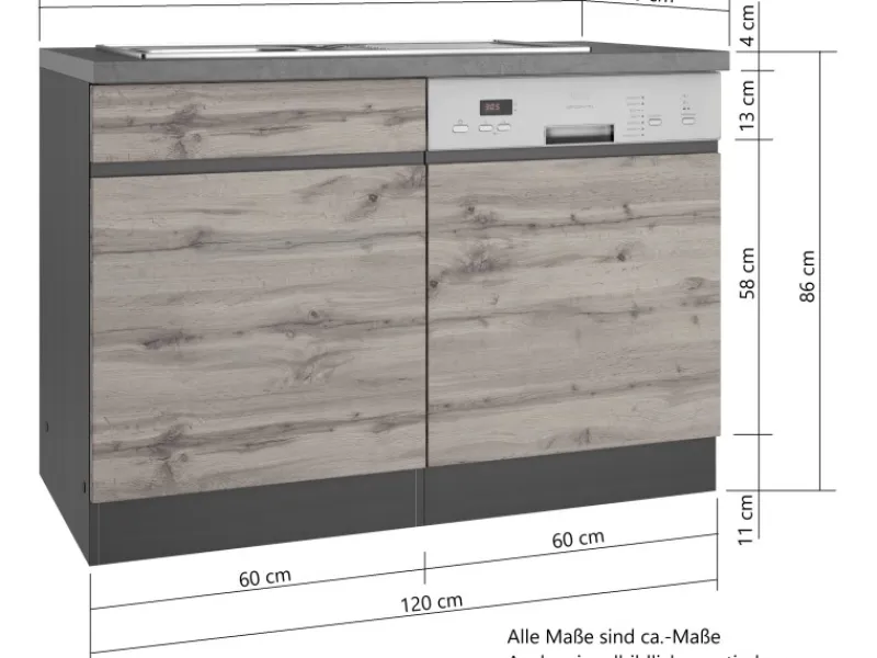 Clearance Held Möbel Spülenunterschrank Turin 120cm mit GSP-Blende WotanEiche/Graphit Wotaneiche-Graphit
