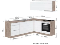Held Möbel Winkelküche 240 cm - 180 cm Matt Grau-Wotaneiche