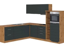 Held Möbel Winkelküche 240 cm - 270 cm Matt Grau-Wotaneiche< Winkelküchen|Kochfelder
