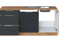 Held Möbel Winkelküche 240 cm - 180 cm Matt Grau-Wotaneiche ohne E-Geräte< Winkelküchen|Herde