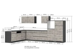 Held Möbel Winkelküchen|Kücheninseln<Winkelküche Turin 360 x 240 cm Wotaneiche-Graphit ohne E-Geräte