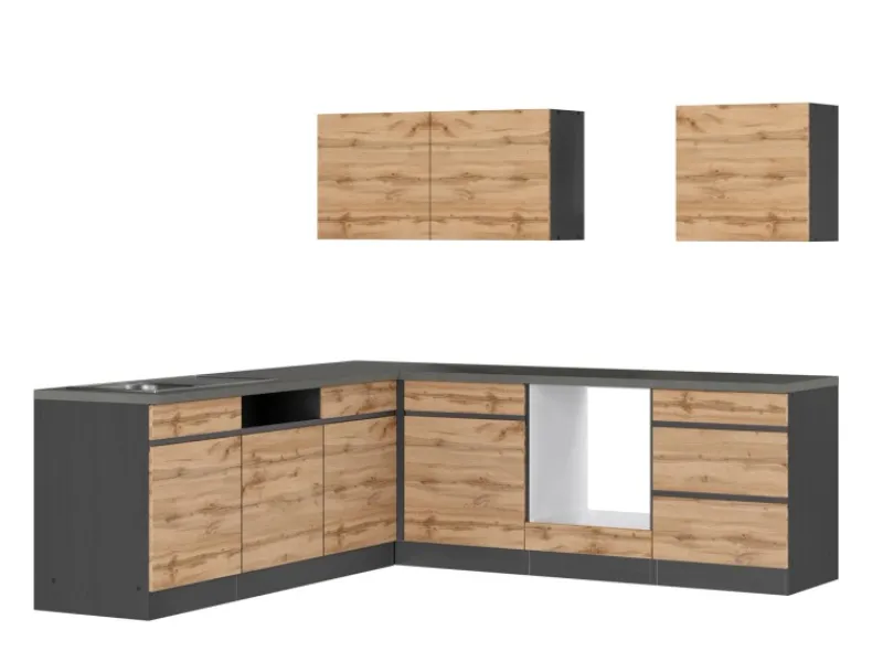 Held Möbel Winkelküchen<Winkelküche Turin 240 x 240 cm Wotaneiche-Graphit ohne E-Geräte