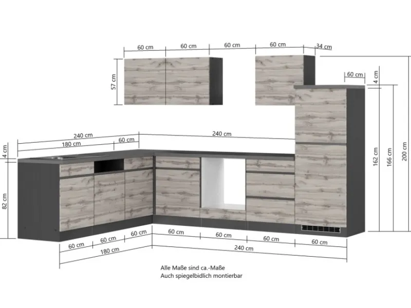 Held Möbel Winkelküche Turin 240 x 300 cm ohne E-Geräte< Winkelküchen