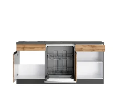 Held Möbel Winkelküche Turin 300 x 240 cm Wotaneiche-Graphit mit E-Geräten< Kochfelder|Kühlschränke