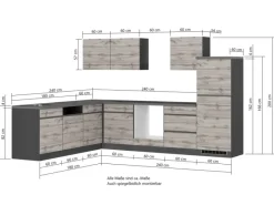 Held Möbel Winkelküchen<Winkelküche Turin 240 x 300 cm Wotaneiche-Graphit ohne E-Geräte