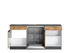Hot Held Möbel Winkelküche Turin 240 x 240 cm Wotaneiche-Graphit mit E-Geräten Eiche Graphit